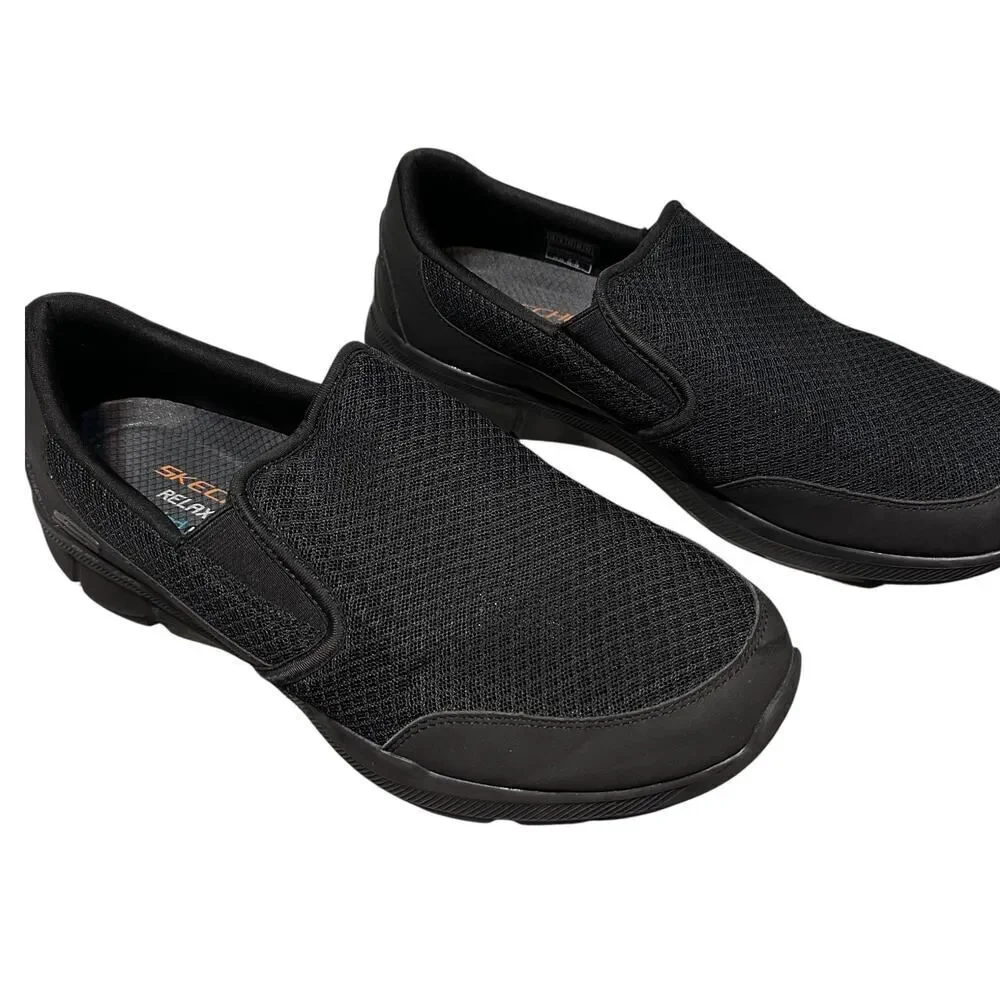 Skechers Men's Relaxed Fit Slip On Shoes-Black-Air-Cooled Memory Foam-Size 10
